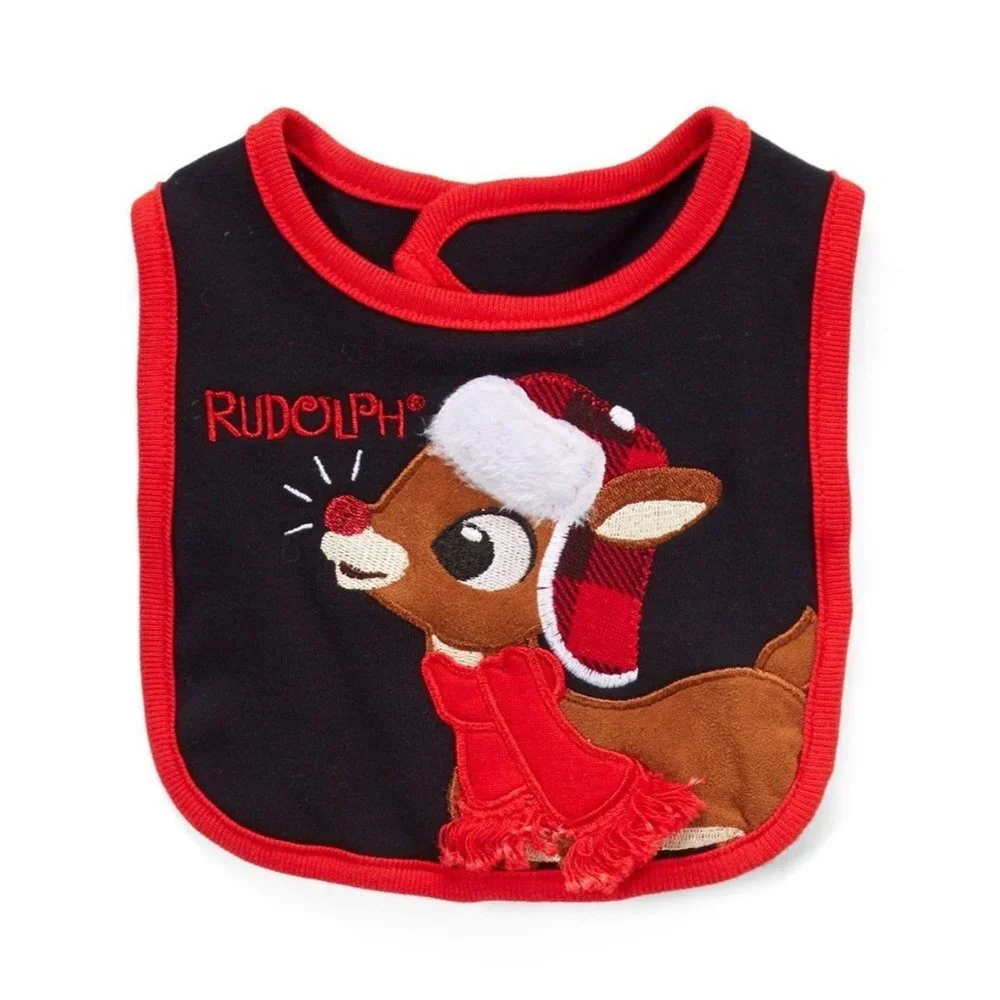 Rudolph the Red-Nosed Reindeer Black Bib - NEW
